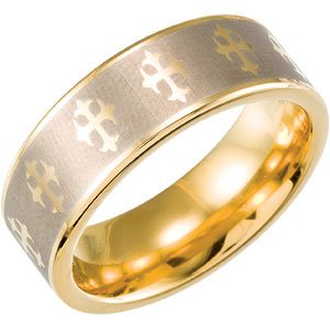 Tungsten & Gold Immerse Plated 8.3 mm Cross Ridged Band with Satin Finish Size 11