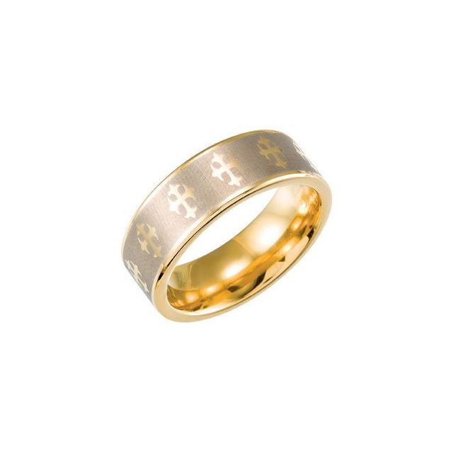 Tungsten & Gold Immerse Plated 8.3 mm Cross Ridged Band with Satin Finish Size 11