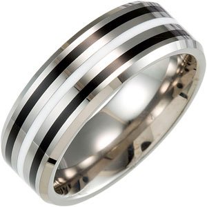 Tungsten 8.3 mm Beveled-Edge Band with Black & White Resin Size 7