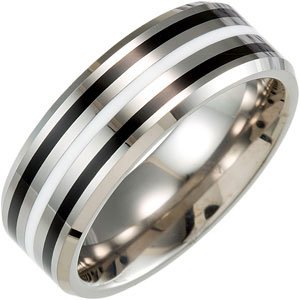 Tungsten 8.3 mm Beveled-Edge Band with Black & White Resin Size 7.5