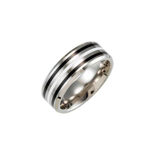 Tungsten 8.3 mm Beveled-Edge Band with Black & White Resin Size 7.5