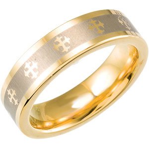 Tungsten & Gold Immersion Plated 6.3 mm Flat Band with Lasered Crosses Size 6