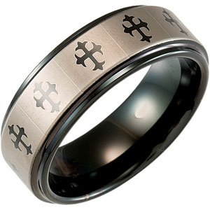 Tungsten & Black Immersion Plated 8.3 mm Band with Lasered Crosses Size 7.5