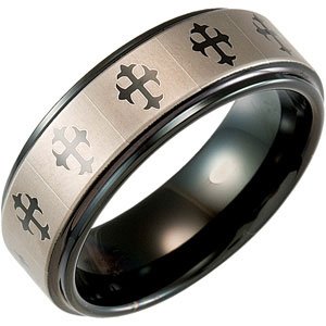 Tungsten & Black Immersion Plated 8.3 mm Band with Lasered Crosses Size 8.5