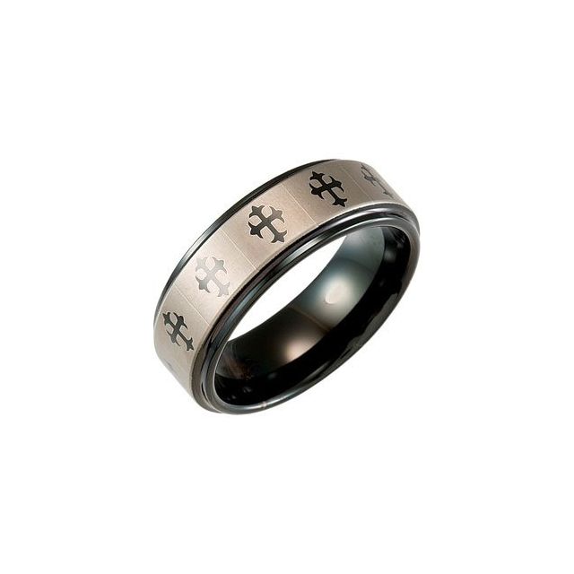Tungsten & Black Immersion Plated 8.3 mm Band with Lasered Crosses Size 8.5