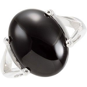 Sterling Silver Onyx Cabochon Split Shank Ring Ref 2934326