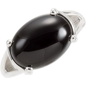 Sterling Silver Cabochon Natural Black Onyx Ring