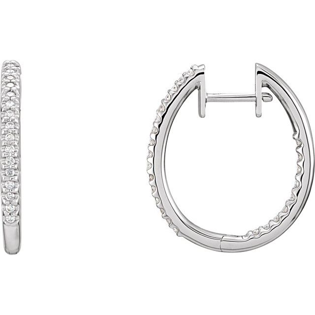 14K White 1 CTW Natural Diamond Inside-Outside 27.8 mm Hoop Earrings