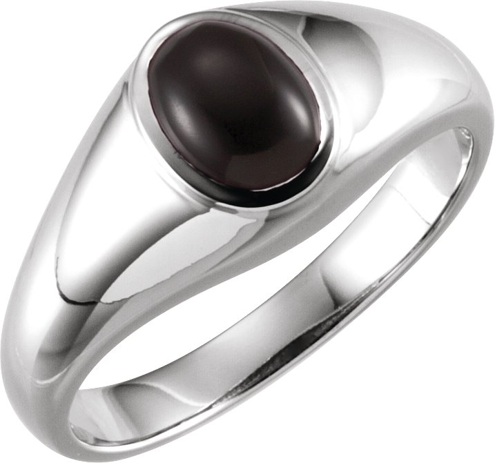 14K White Natural Black Onyx Men-s Ring