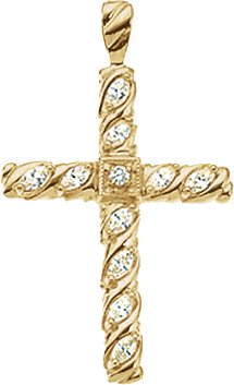 14K Yellow 35.5x25.5 mm 3/4 CTW Natural Diamond Cross Pendant