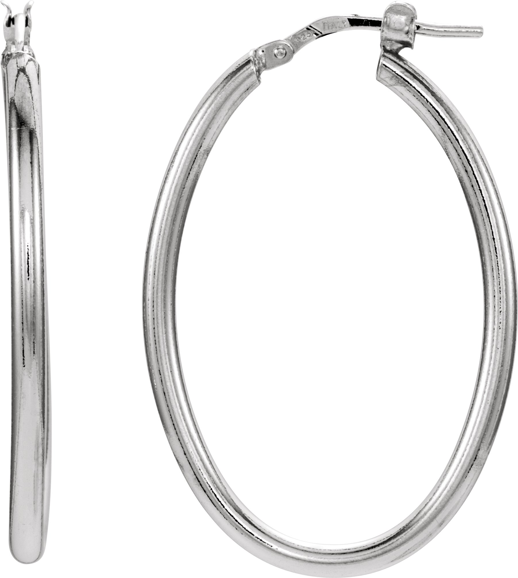 Sterling Silver 34x24 mm Tube Hoop Earrings