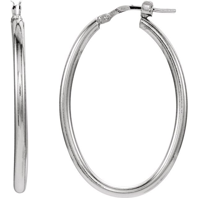 Sterling Silver 34x24 mm Tube Hoop Earrings