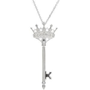 Sterling Silver 1/10 CTW Natural Diamond Crown Key 18 Necklace