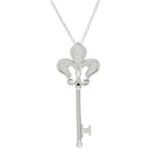 Sterling Silver .20 CTW Diamond Fleur de lis Key 18 inch Necklace Ref. 2945791