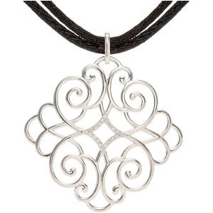 Sterling Silver .10 CTW Diamond Black Cord 16 18 inch Necklace Ref. 2946663