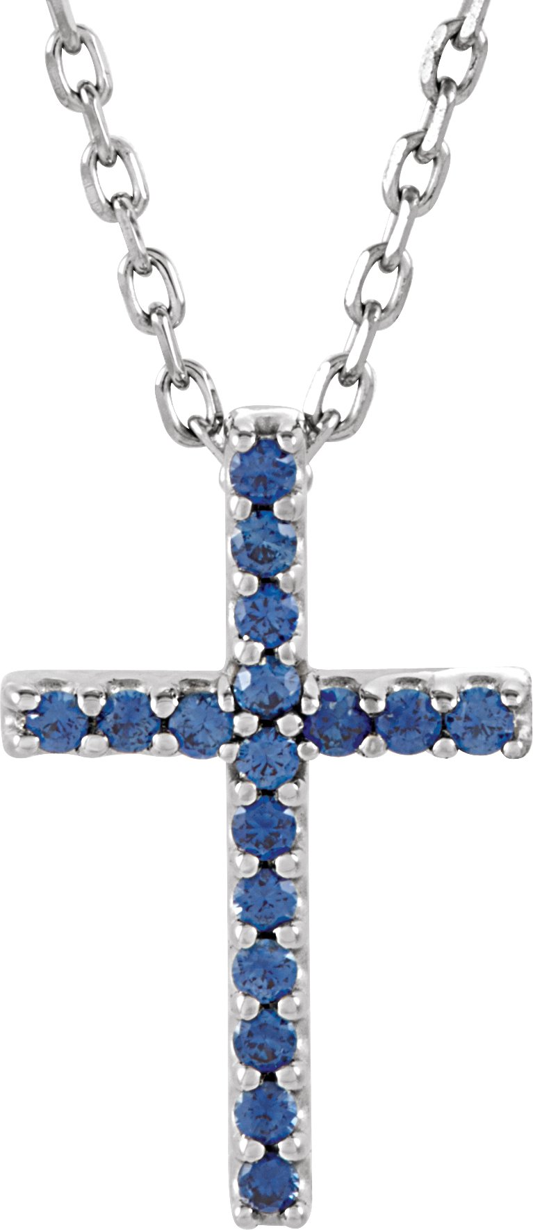 14K White Natural Blue Sapphire Petite Cross 16