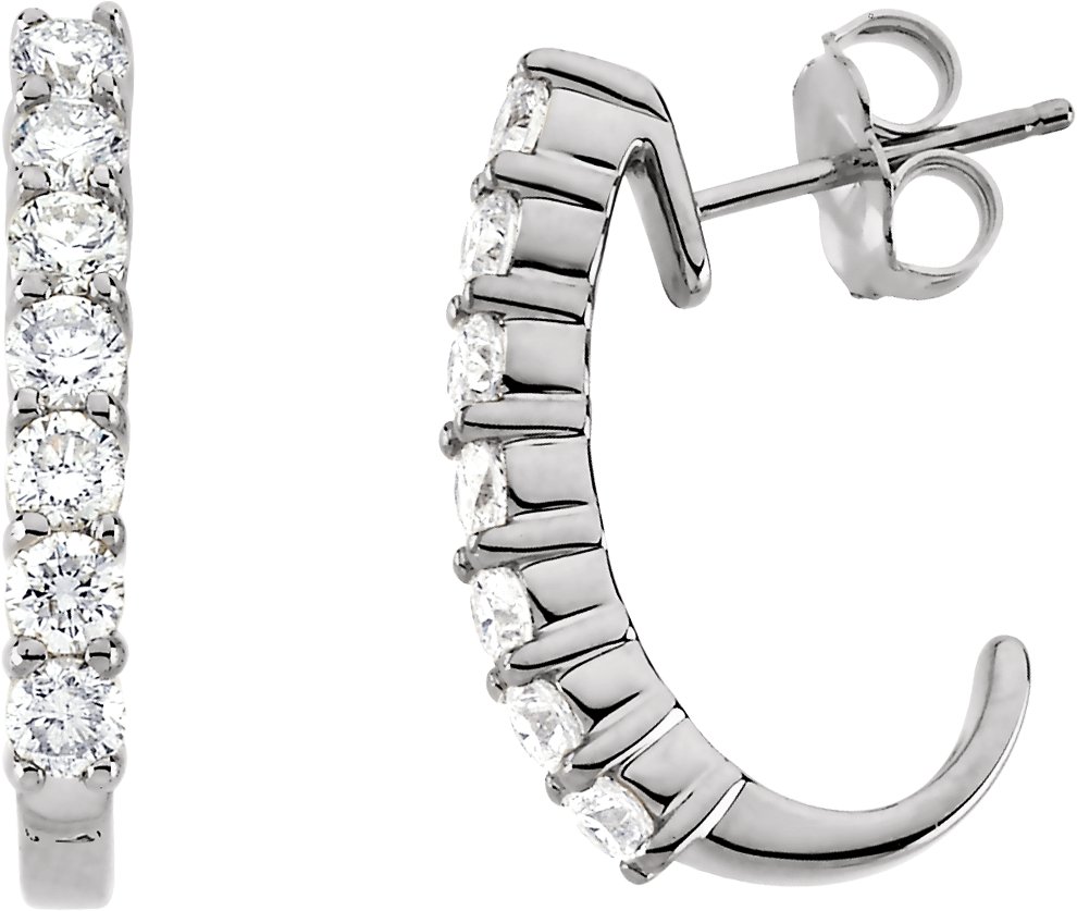 14K White 1 CTW Natural Diamond J-Hoop Earrings