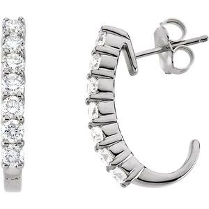 14K White 1 CTW Natural Diamond J-Hoop Earrings