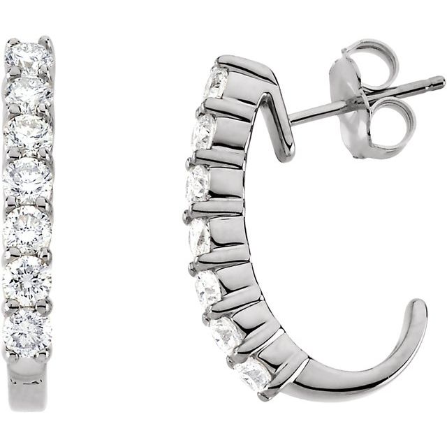 14K White 1 CTW Natural Diamond J-Hoop Earrings