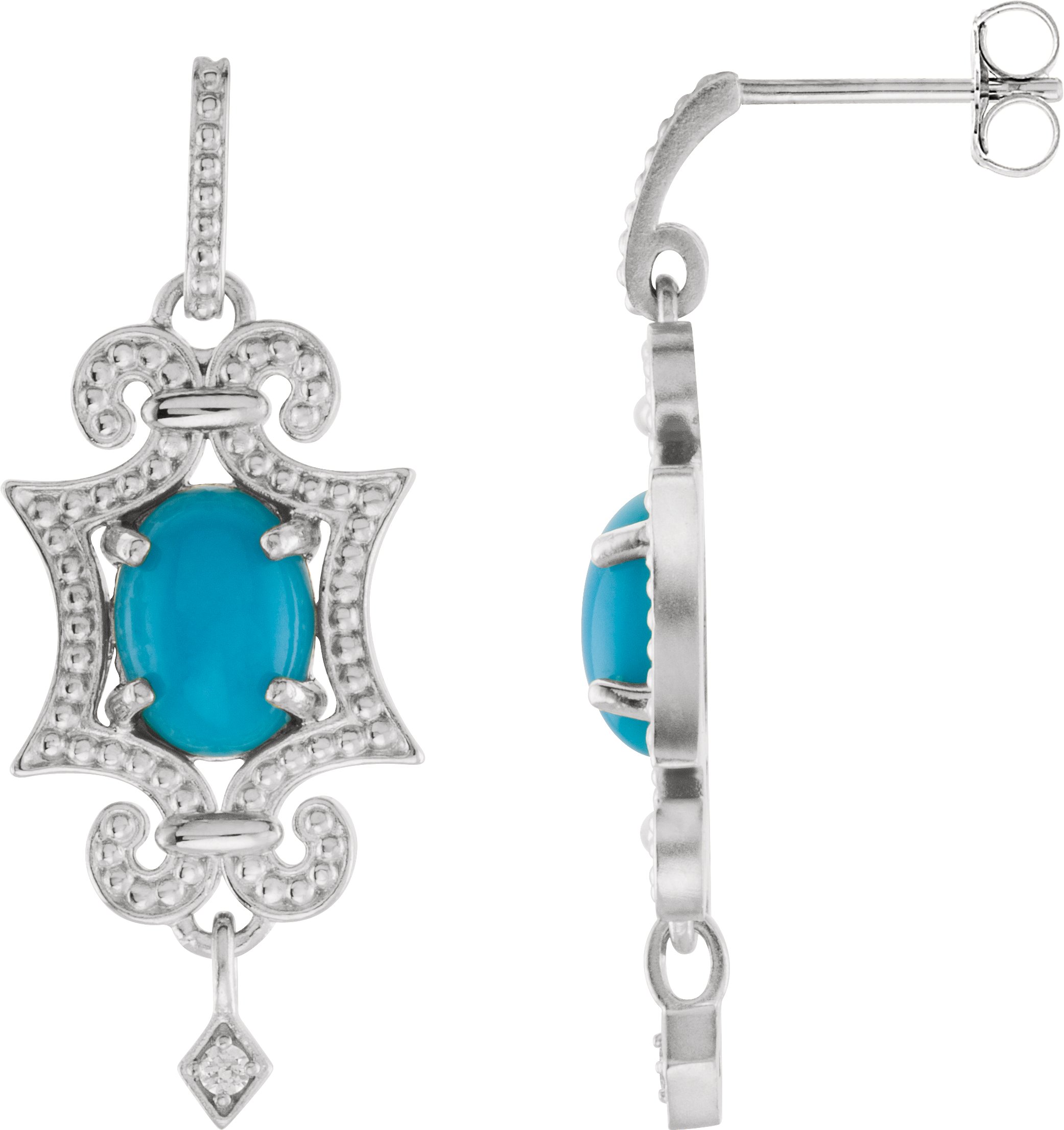 14K White Turquoise & .03 CTW Diamond Earrings