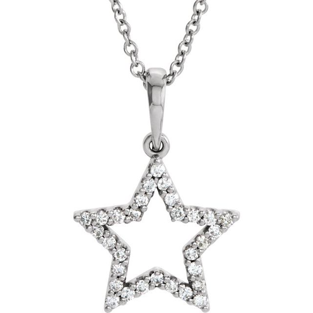 14K White 1/8 CTW Diamond Petite Star 16" Necklace