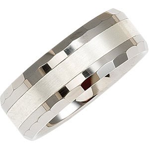 Tungsten 8 mm Flat Beveled-Edge Band with Sterling Silver Inlay Size 11  