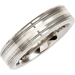 Tungsten 6.3 mm Grooved Band with Sterling Silver Inlay Size 7.5