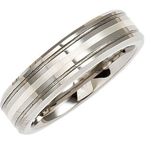 Tungsten 6.3 mm Grooved Band with Sterling Silver Inlay Size 10.5