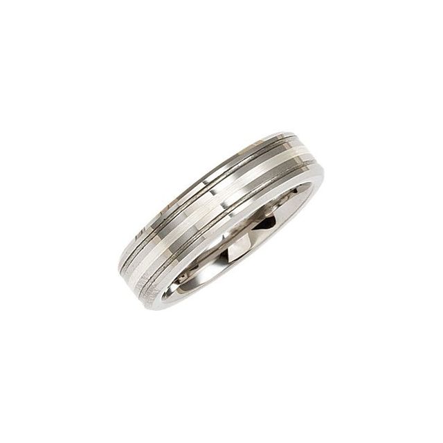 Tungsten 6.3 mm Grooved Band with Sterling Silver Inlay Size 10.5