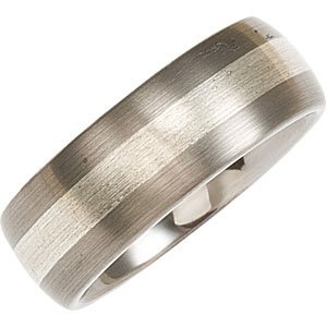Tungsten & Sterling Silver 8.3 mm Domed Satin Band Size 12.5