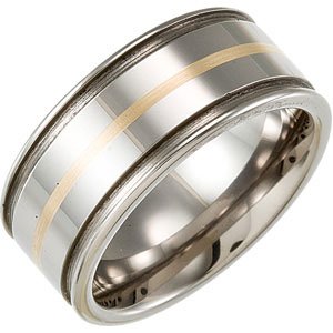 Tungsten & 14K Yellow 10 mm Flat Band Size 10