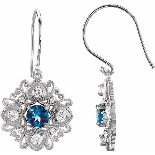 Sterling Silver Natural London Blue Topaz & 1/2 CTW Natural Diamond Earrings