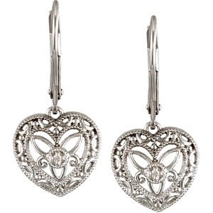 Sterling Silver .02 CTW Natural Diamond Heart Earrings