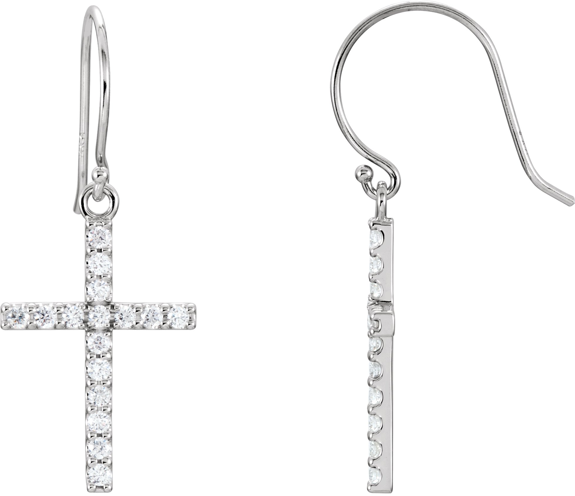 14K White 1/2 CTW Diamond Cross Earrings