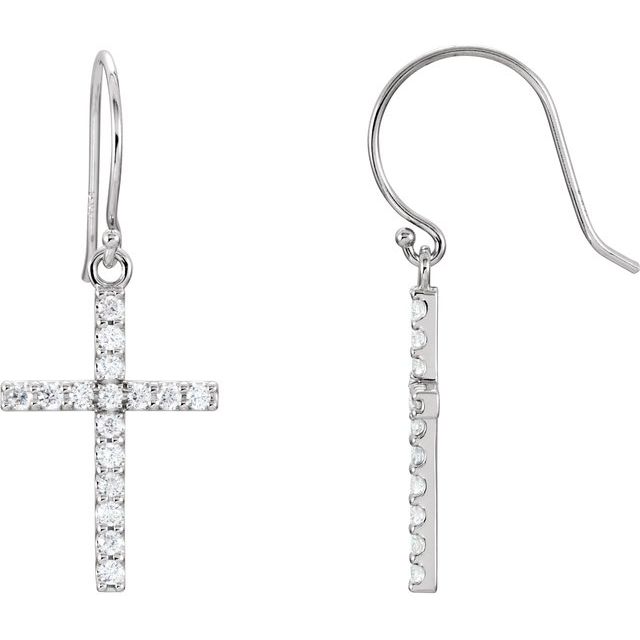 14K White 1/2 CTW Diamond Cross Earrings