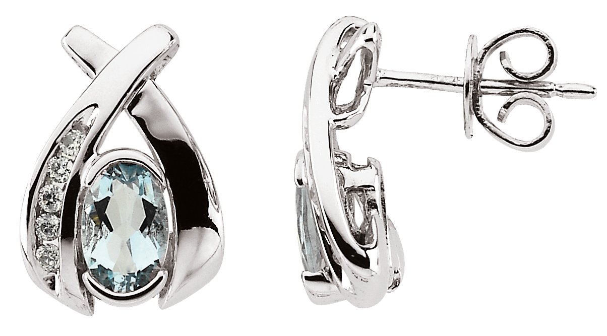 14K White Natural Aquamarine & 1/10 CTW Natural Diamond Earrings
