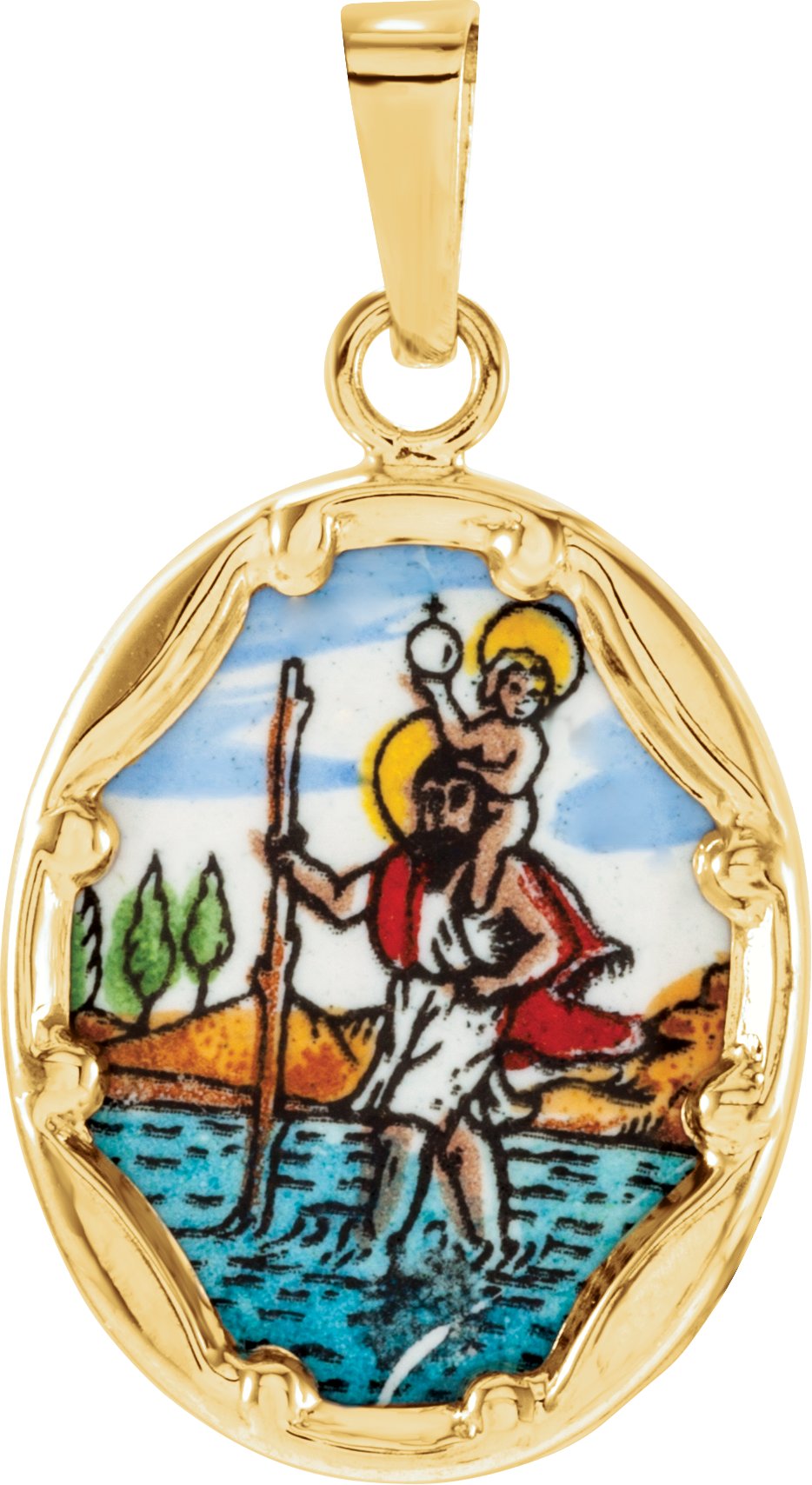 Hand Painted St. Christopher Porcelain Pendant
