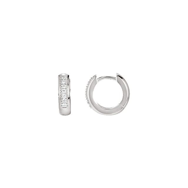 14K White .08 CTW Natural Diamond 12.5 mm Huggie Earrings