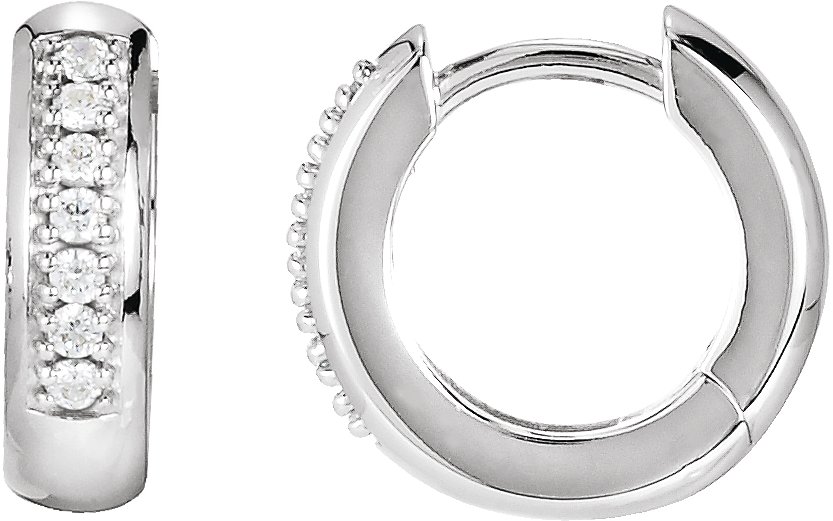 14K White 1/8 CTW Natural Diamond 12.6 mm Huggie Earrings