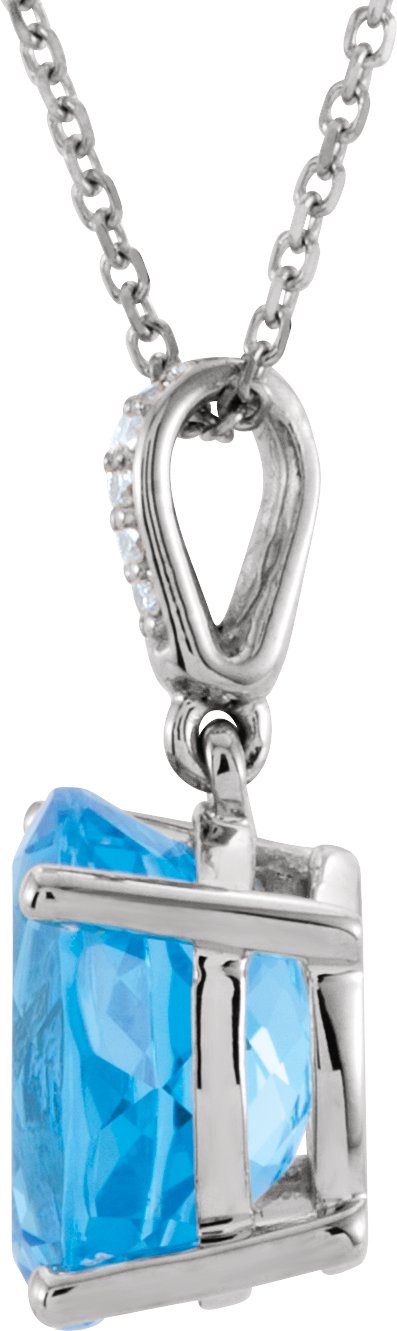 Alternative view of Natural Swiss Blue Topaz And .025 CTW Natural Diamond Necklace – 14K White Gold