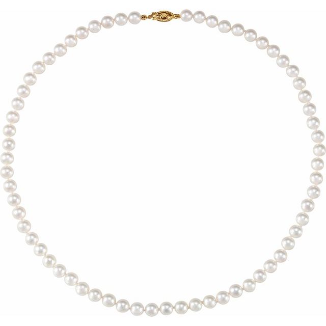 14K Yellow Cultured White Akoya Pearl 18 Necklace