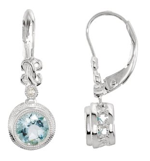 14K White Natural Aquamarine & .02 CTW Natural Diamond Earrings