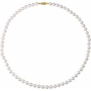 14K Yellow Cultured White Akoya Pearl 18" Necklace