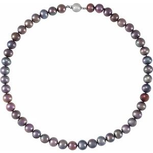 Sterling Silver Cultured Black Freshwater Pearl 18" Necklace