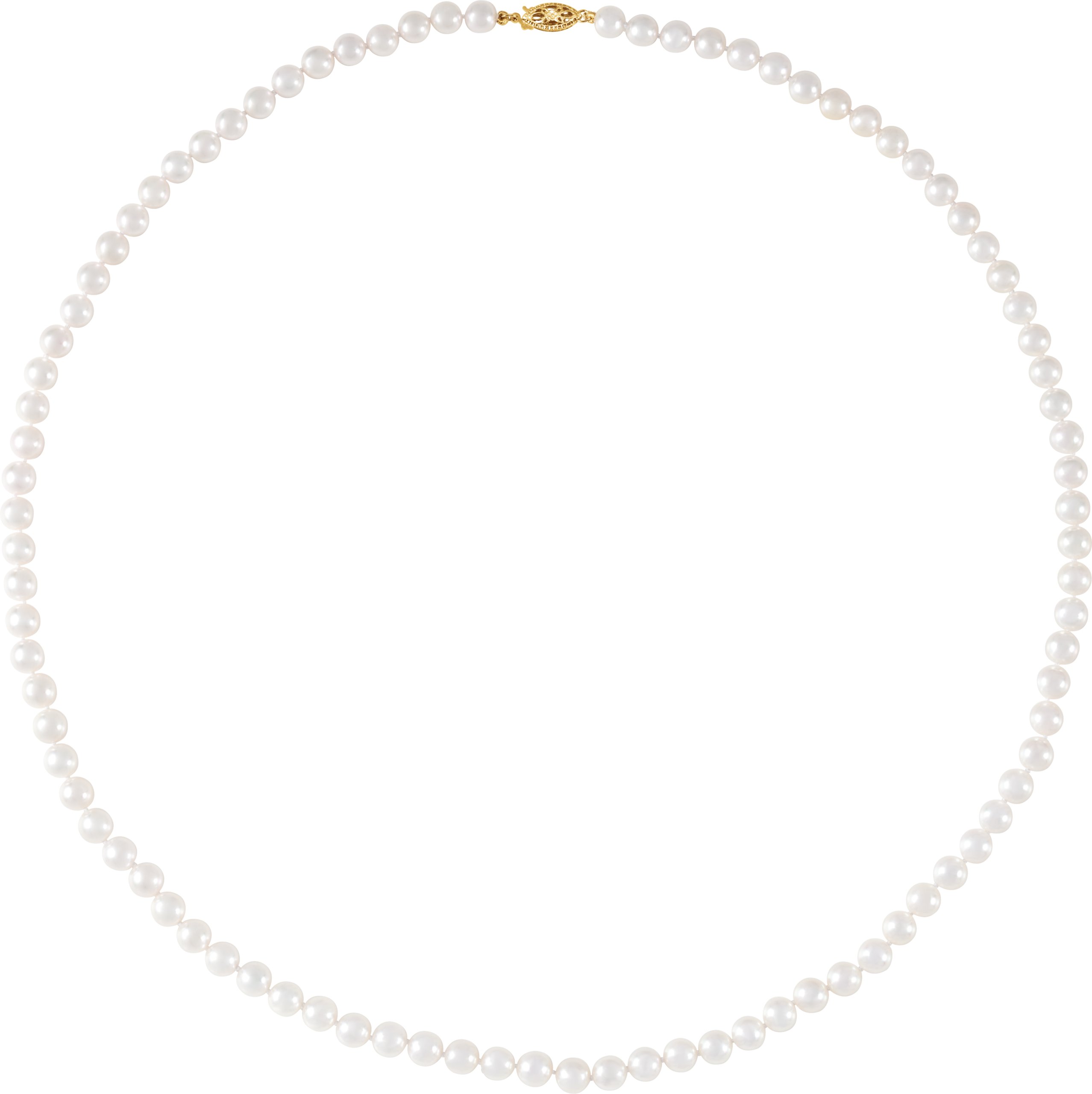 14K Yellow Cultured White Akoya Pearl 24" Necklace