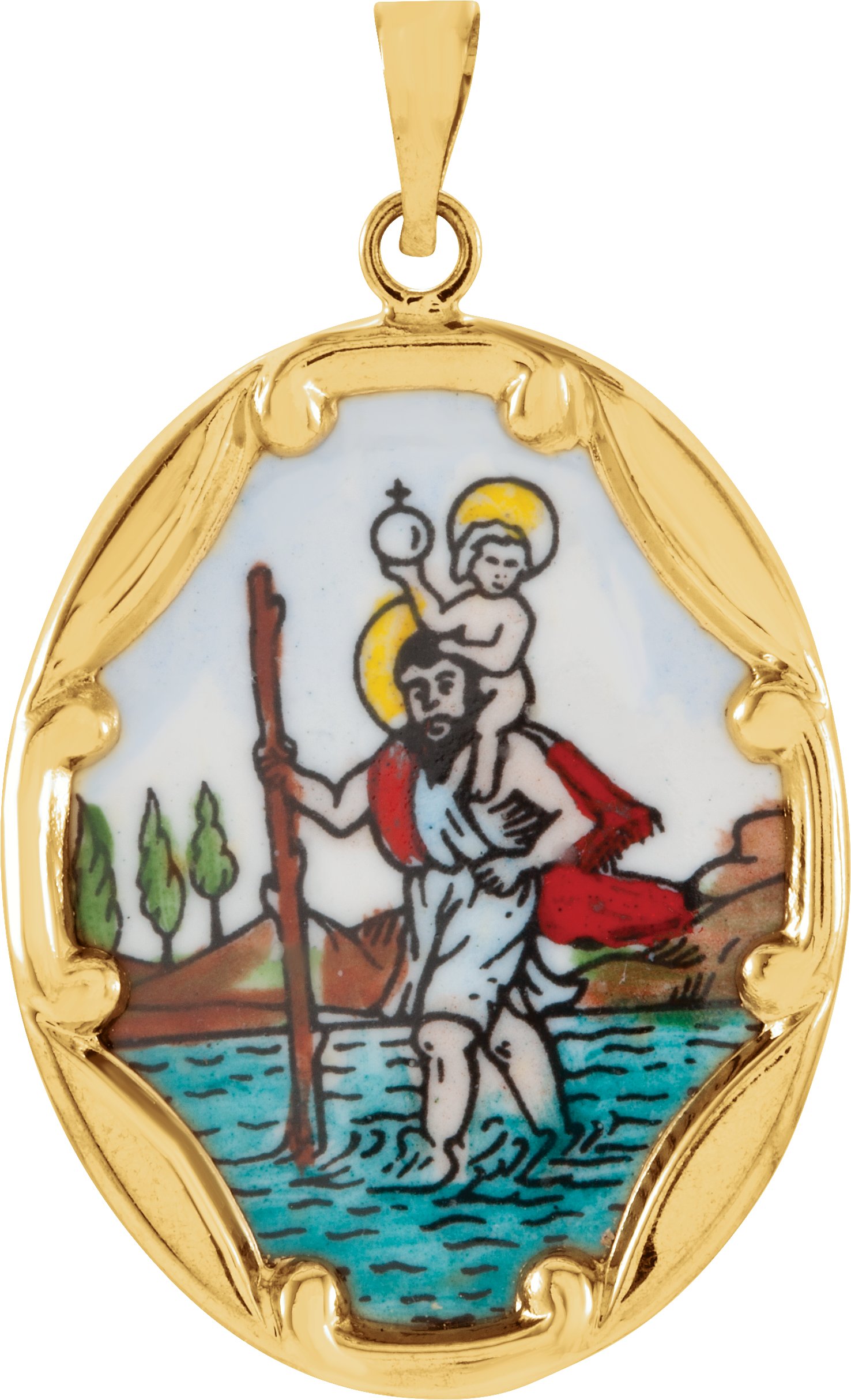 Hand Painted St. Christopher Porcelain Pendant