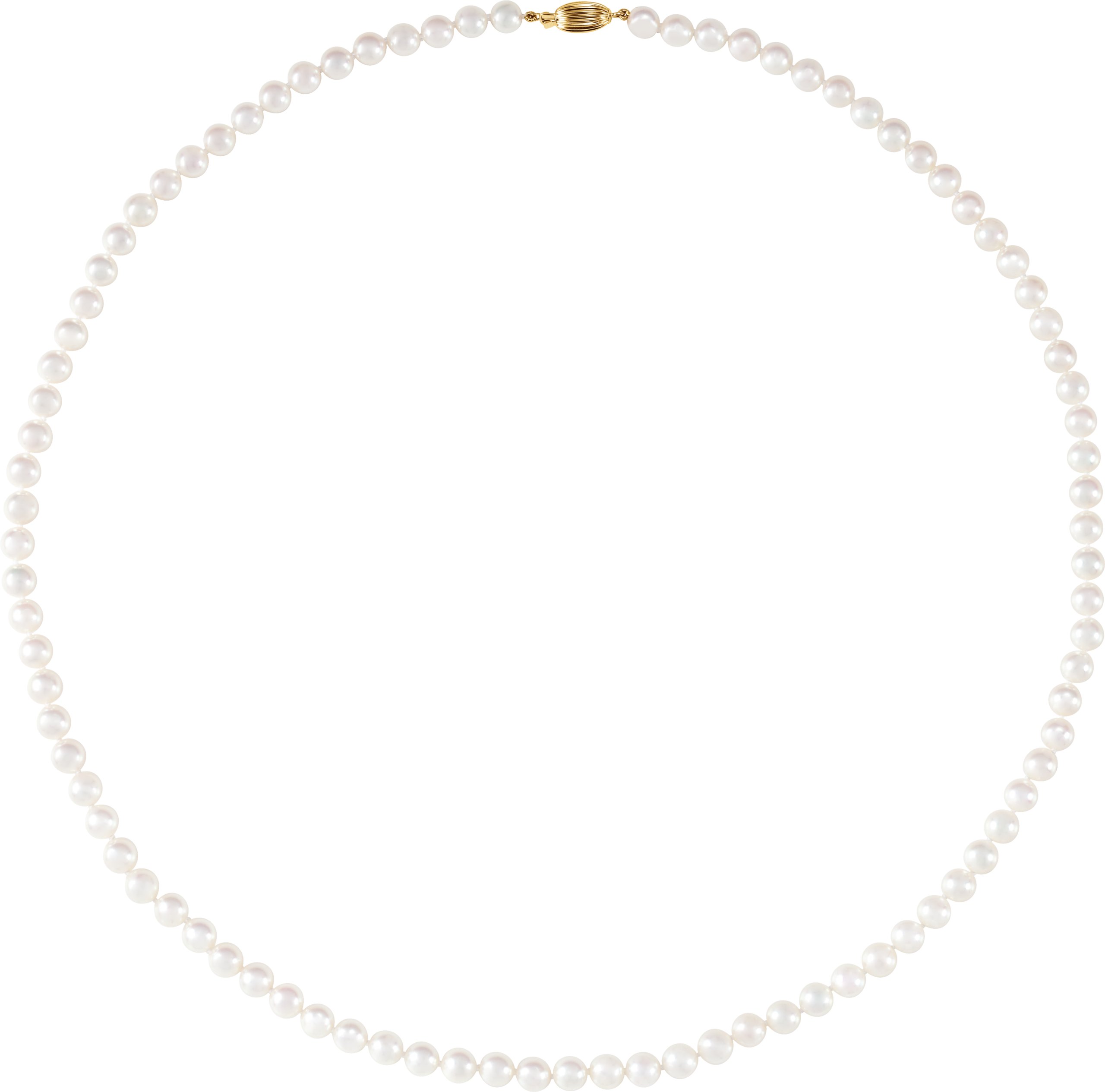 14K Yellow Cultured White Akoya Pearl 24" Necklace