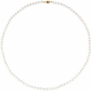 14K Yellow Cultured White Akoya Pearl 24" Necklace