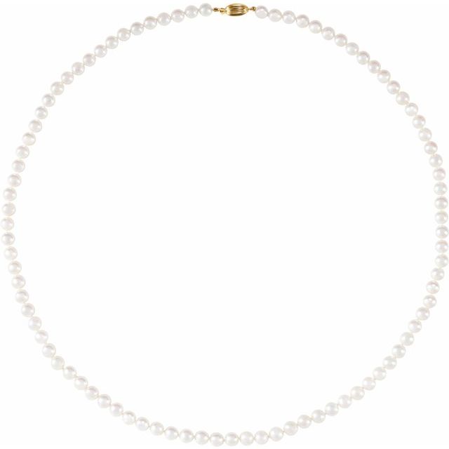 14K Yellow Cultured White Akoya Pearl 24 Necklace