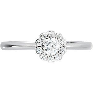 14K White 3.75 mm Round Cubic Zirconia & 1/6 CTW Diamond Halo-Style Engagement Ring 	
